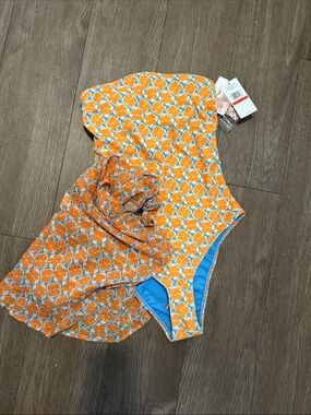 Jessica Simpson Orange Floral One-Piece Swimsuit with Blue Accents